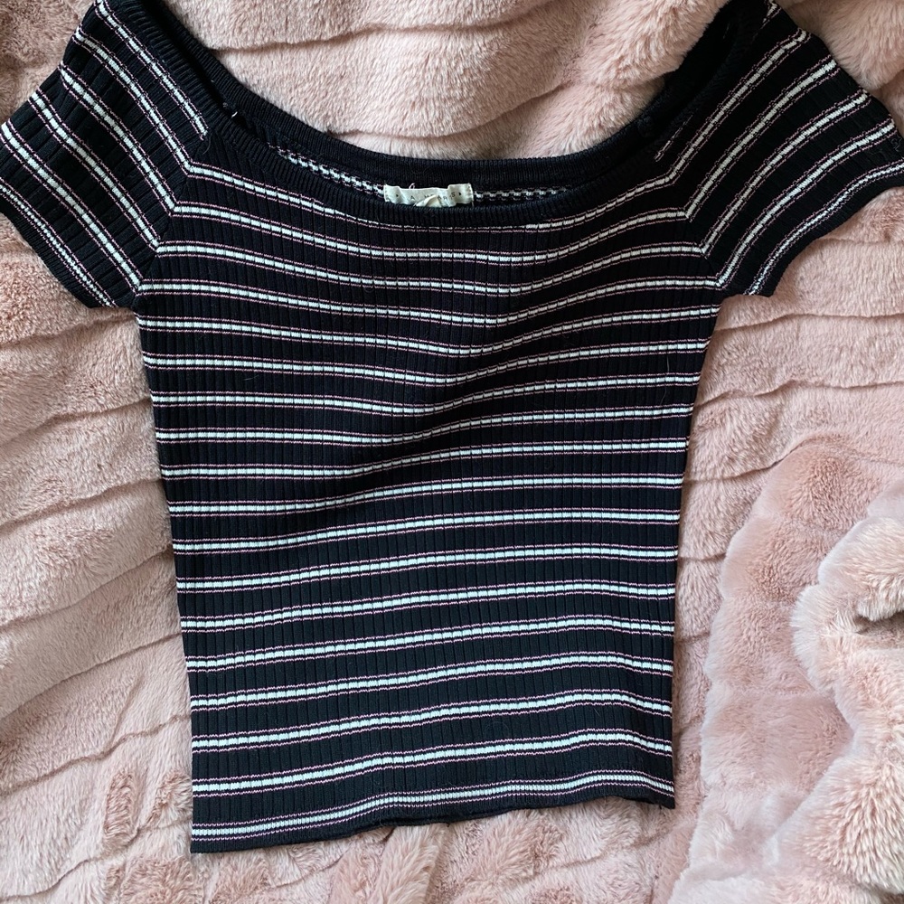L.A. Hearts off the shoulder black striped top